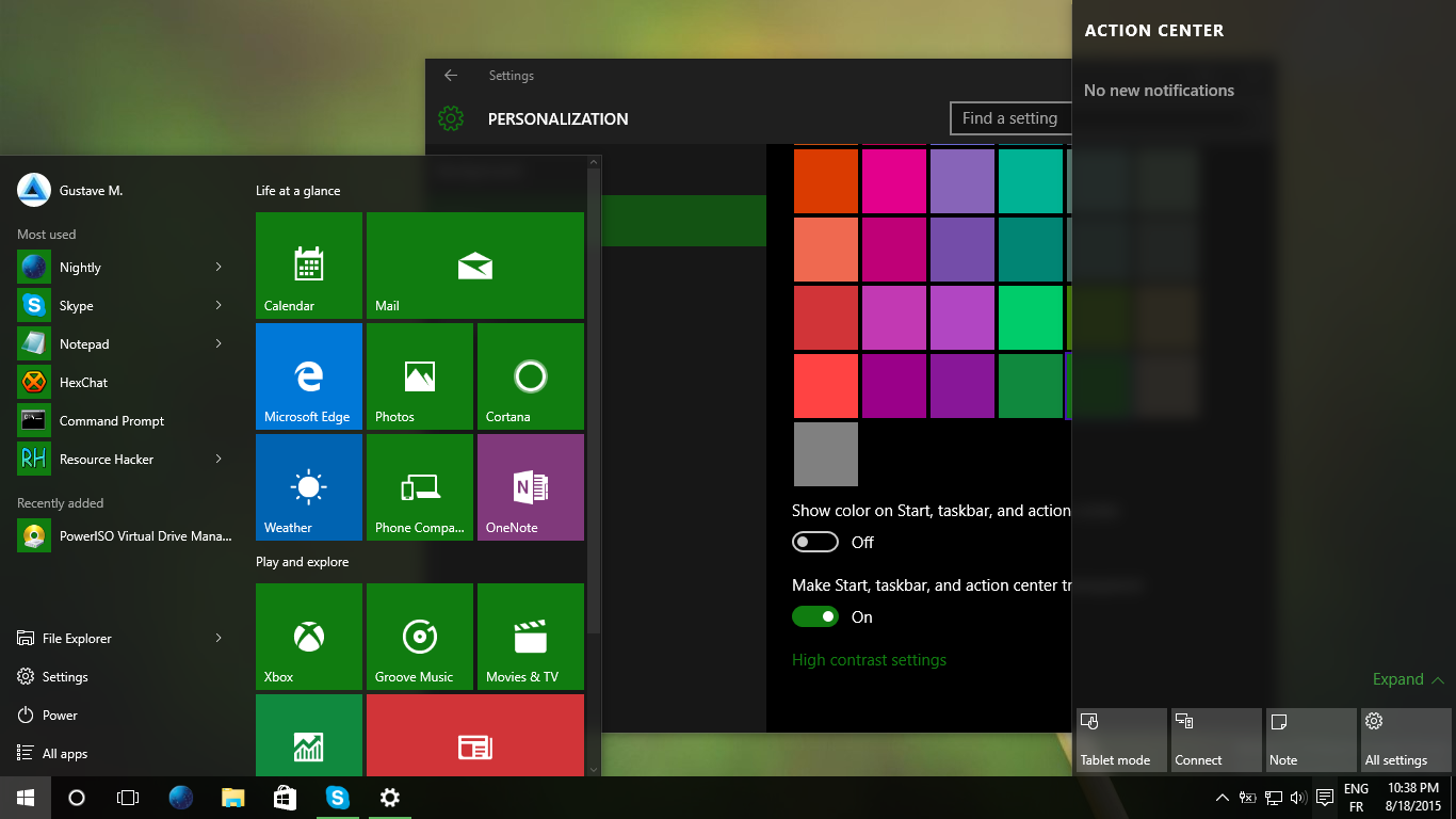 Screenshots របស់ Windows 10 Insider Preview Build 10525