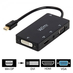 WEme 4-in-1 Mini DisplayPort (Compatible Thunderbolt) to HDMI/DVI/VGA Adapter Cable with Audio Output