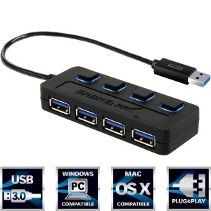 Sabrent 4-Port USB 3.0 Hub with Individual Power Switches and LEDs
